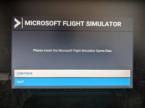 Please insert the MSFS Game Disc error message.